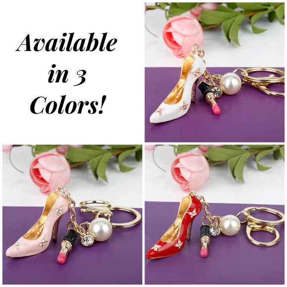 Glam Keychain with Pink High Heel Shoe & Lipstick - Picture 15 of 15